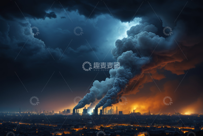 高清大图下载【趣麦麦图】城市工业区烟雾排放景象