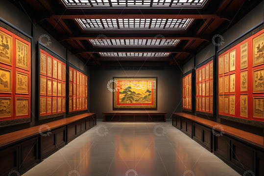 中式风格艺术展厅室内场景