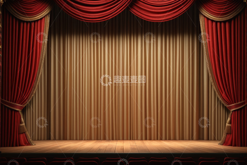 高清大图下载【趣麦麦图】剧院舞台红色幕布场景