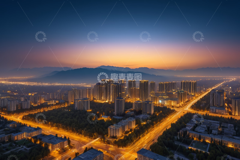高清大图下载【趣麦麦图】城市黄昏夜景俯瞰