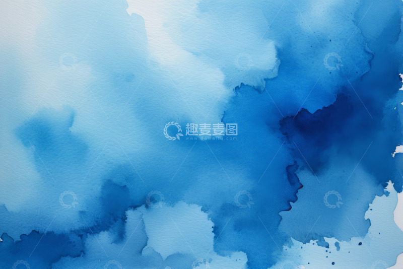 高清大图下载【趣麦麦图】蓝色水彩晕染背景素材