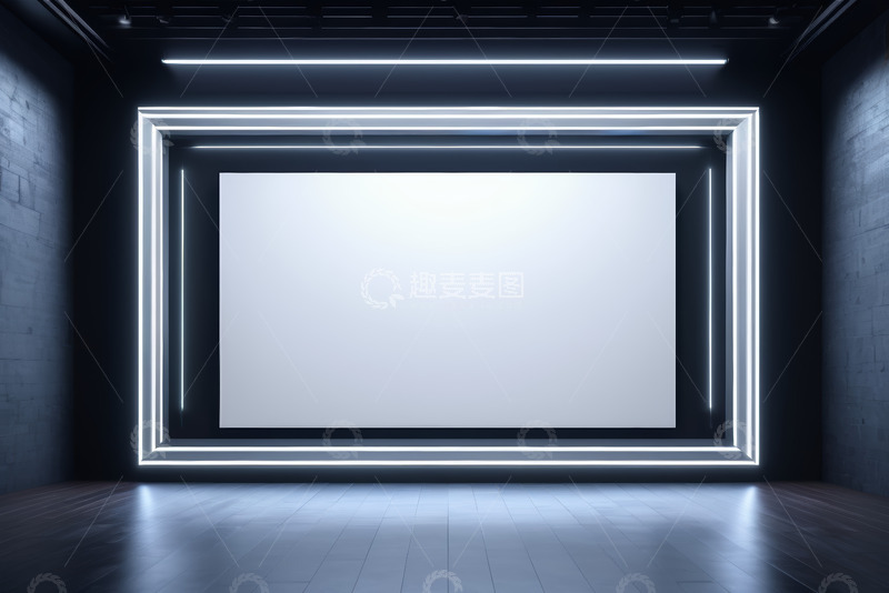 高清大图下载【趣麦麦图】室内发光矩形框架空白背景