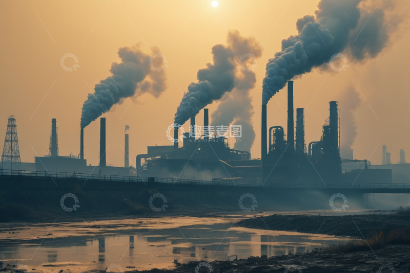 高清大图下载【趣麦麦图】夕阳下冒烟的工业工厂