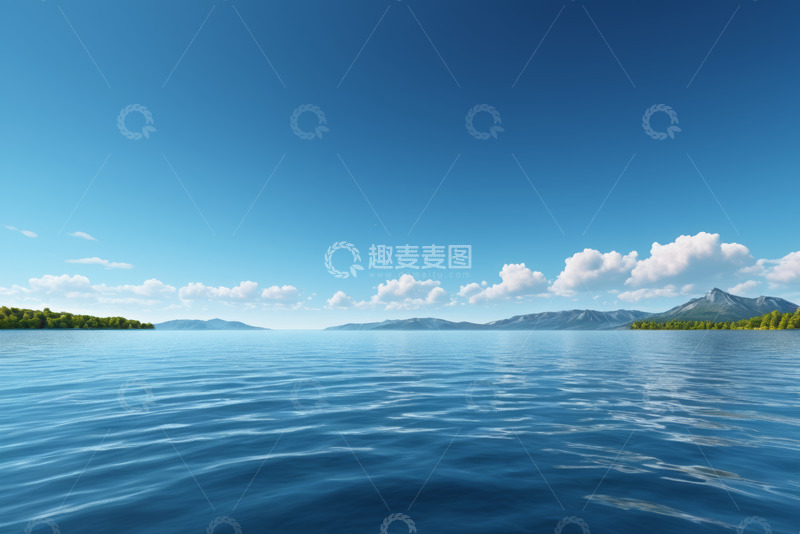 高清大图下载【趣麦麦图】广阔湖面与蓝天白云自然风光