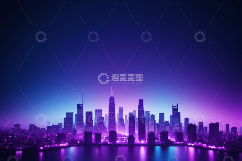 高清大图下载【趣麦麦图】紫色调现代城市夜景