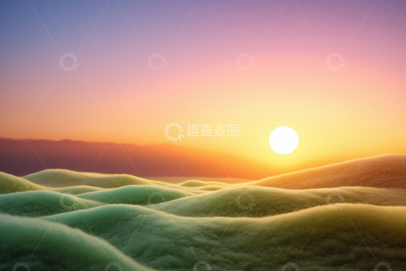 高清大图下载【趣麦麦图】日出时分的绿色山丘景观