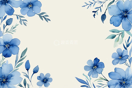 蓝花花卉水彩背景图
