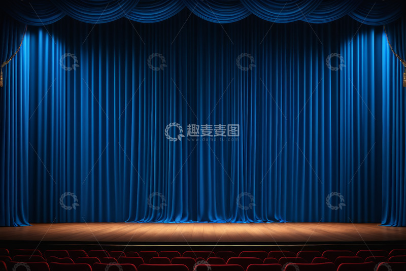 高清大图下载【趣麦麦图】剧院舞台蓝色幕布场景