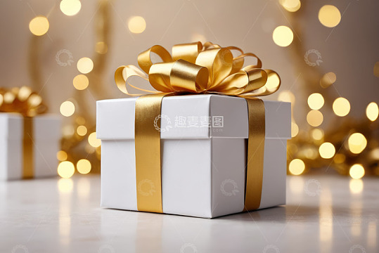 白色礼盒配金色丝带装饰