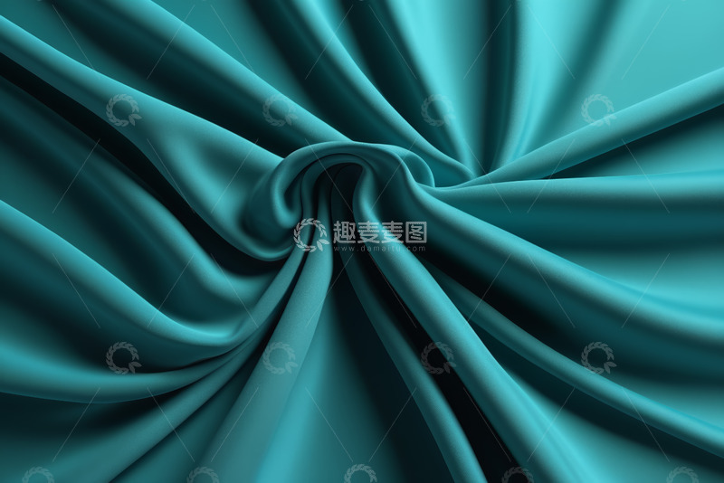 高清大图下载【趣麦麦图】蓝绿色丝绸织物褶皱特写