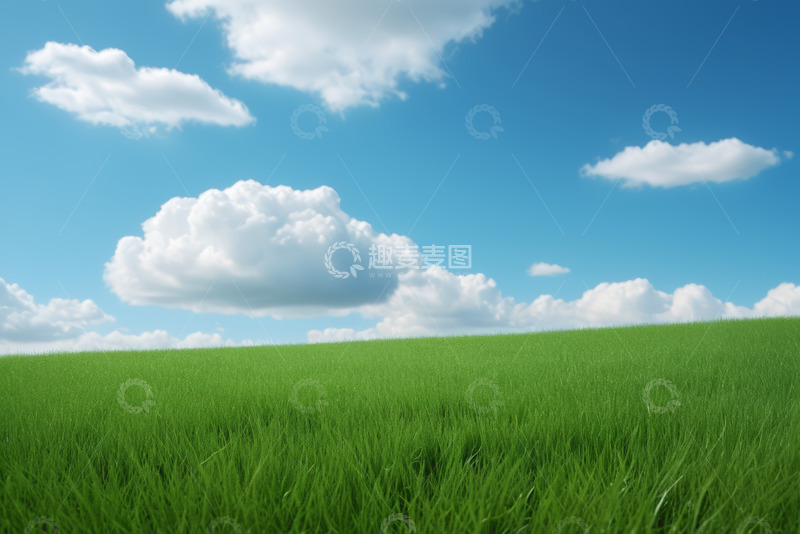 高清大图下载【趣麦麦图】蓝天白云下的绿色草地景观