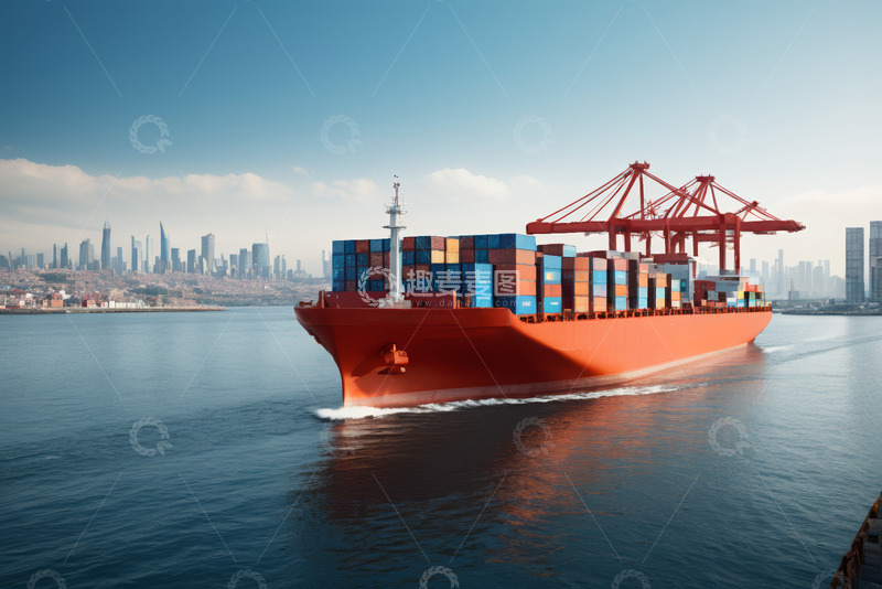 高清大图下载【趣麦麦图】港口海洋上的集装箱货运船