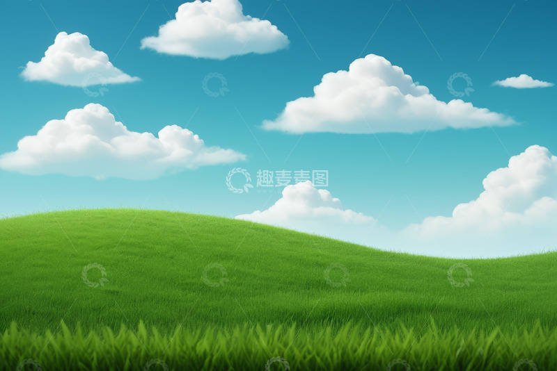高清大图下载【趣麦麦图】蓝天白云下的绿色草地景观
