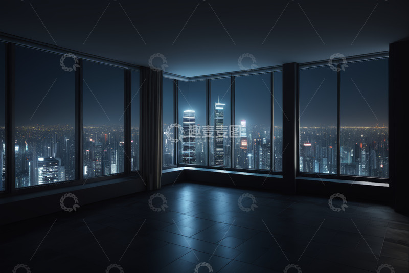 高清大图下载【趣麦麦图】室内眺望城市夜景高楼全景