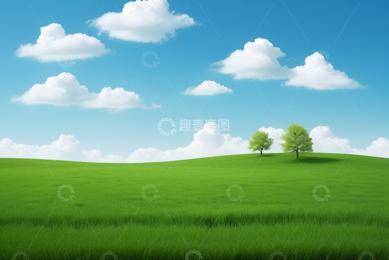 高清大图下载【趣麦麦图】绿色草地与蓝天白云景观