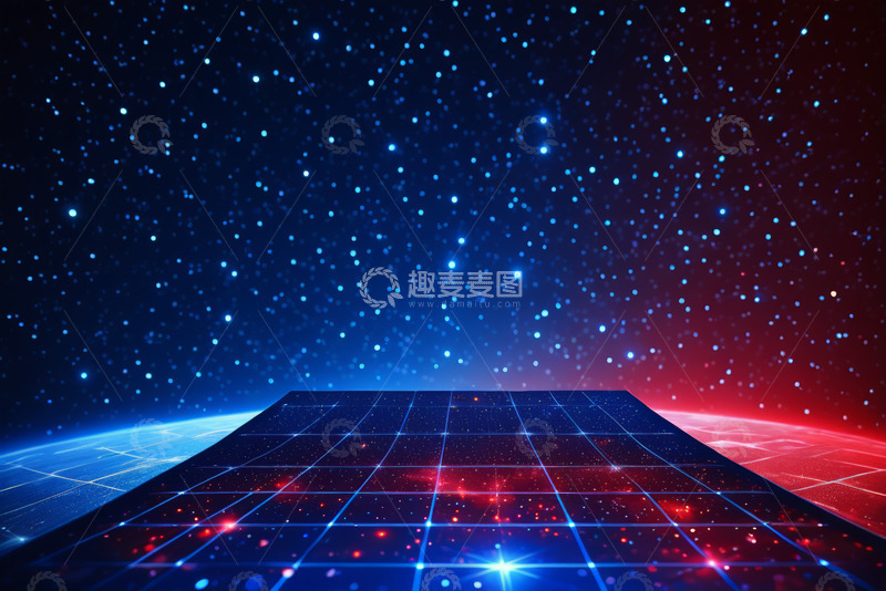 高清大图下载【趣麦麦图】红蓝科技感星空网格背景