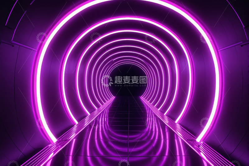 高清大图下载【趣麦麦图】紫色发光霓虹隧道