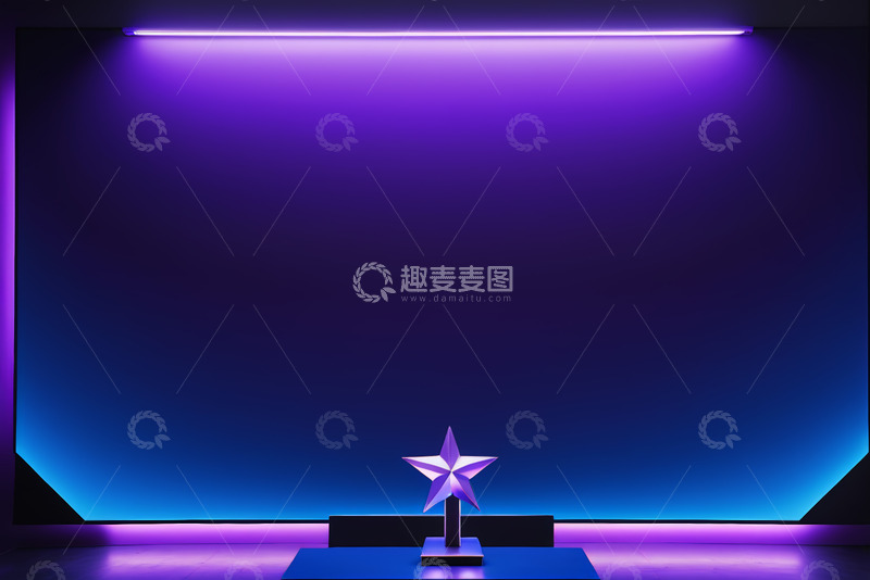 高清大图下载【趣麦麦图】紫色光效舞台上的星形奖杯