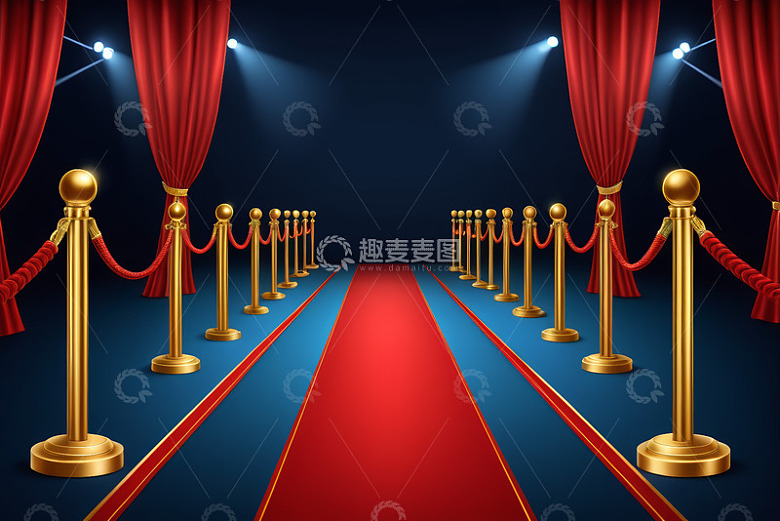 红地毯与金色隔离栏场景