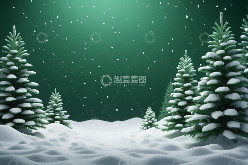 高清大图下载【趣麦麦图】雪景中的雪覆松树景观