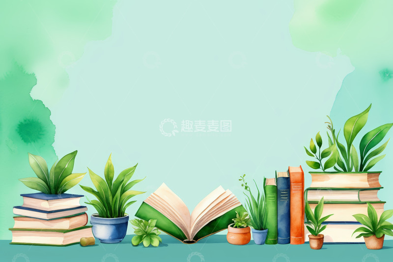 高清大图下载【趣麦麦图】绿植与书籍组合素材