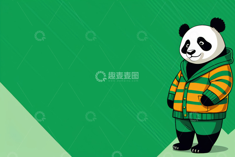 高清大图下载【趣麦麦图】穿着条纹外套的卡通熊猫