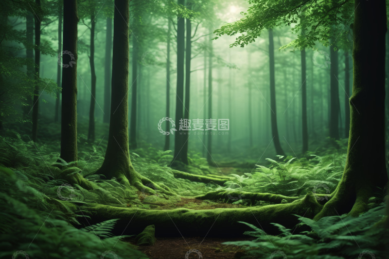 高清大图下载【趣麦麦图】静谧森林中的绿色自然景观