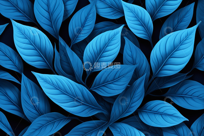 高清大图下载【趣麦麦图】蓝色叶片图案背景素材