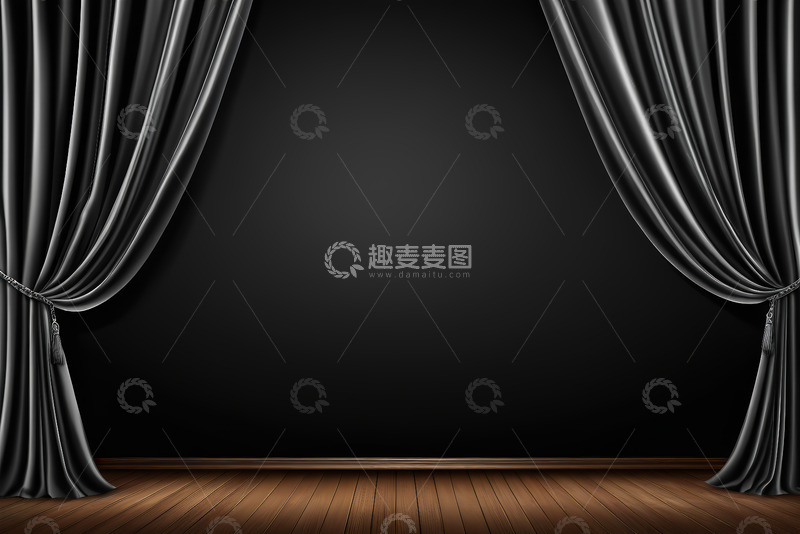 高清大图下载【趣麦麦图】舞台两侧拉开的灰色幕布