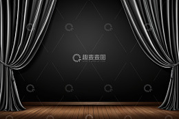 舞台两侧拉开的灰色幕布