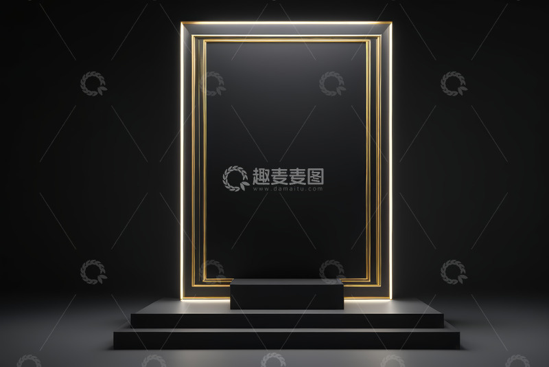 高清大图下载【趣麦麦图】黑色背景金色边框展示台