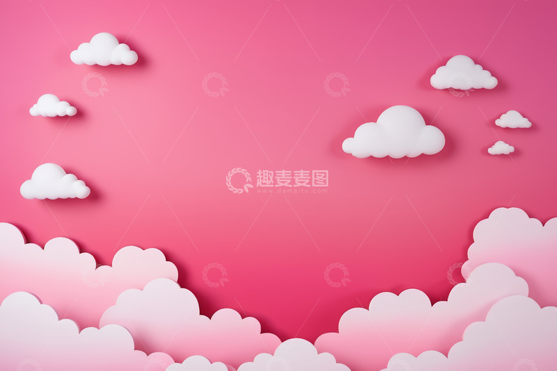 高清大图下载【趣麦麦图】粉色背景上的立体云朵