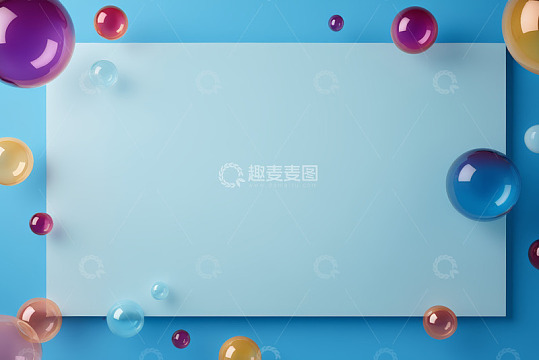 蓝色背景彩色球体留白素材