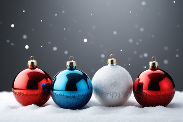 雪地上的圣诞装饰彩球