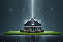 雨中悬浮小屋场景素材