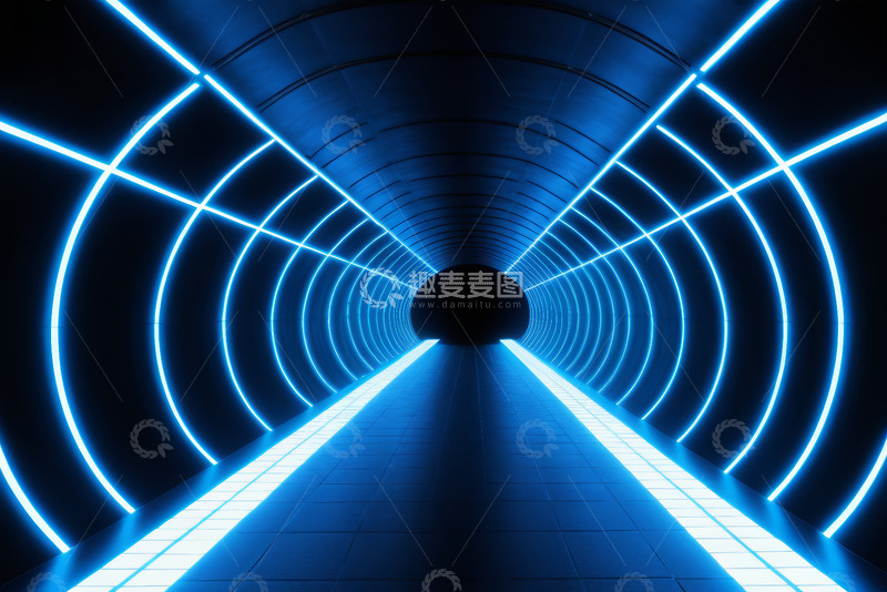 高清大图下载【趣麦麦图】蓝色发光霓虹隧道场景