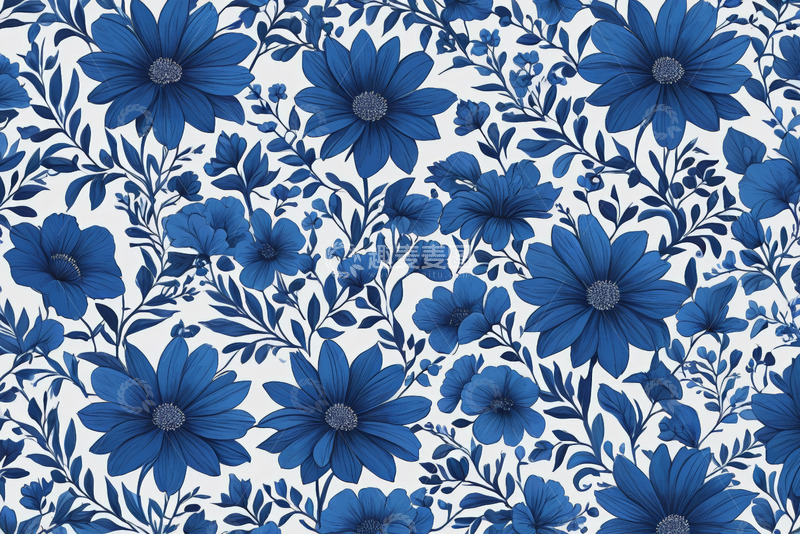 高清大图下载【趣麦麦图】蓝白花卉图案背景装饰素材