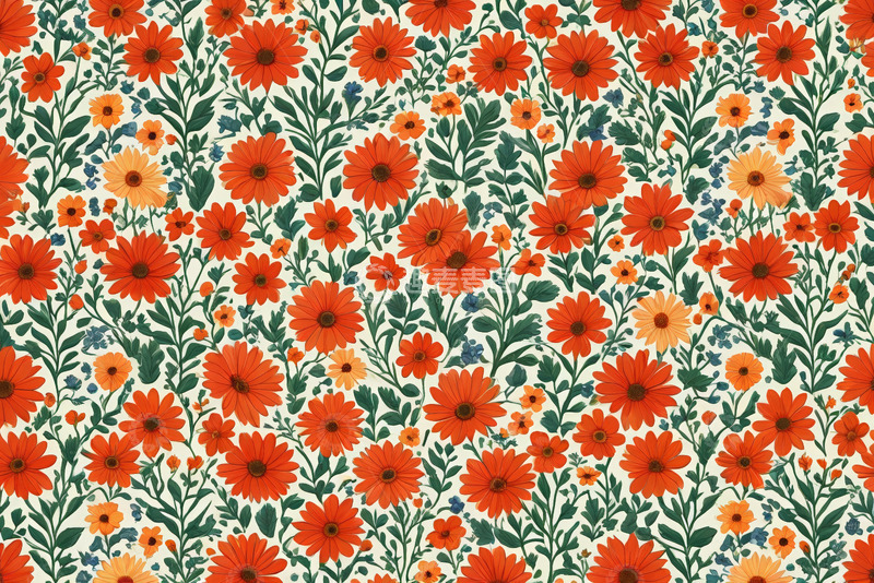 高清大图下载【趣麦麦图】橙色花卉图案背景素材