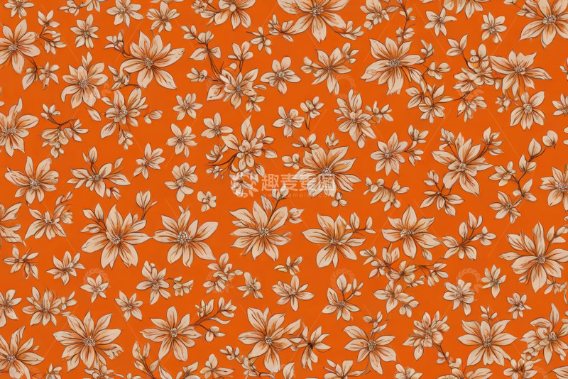高清大图下载【趣麦麦图】橙色背景花卉图案素材