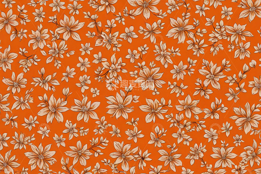 橙色背景花卉图案素材