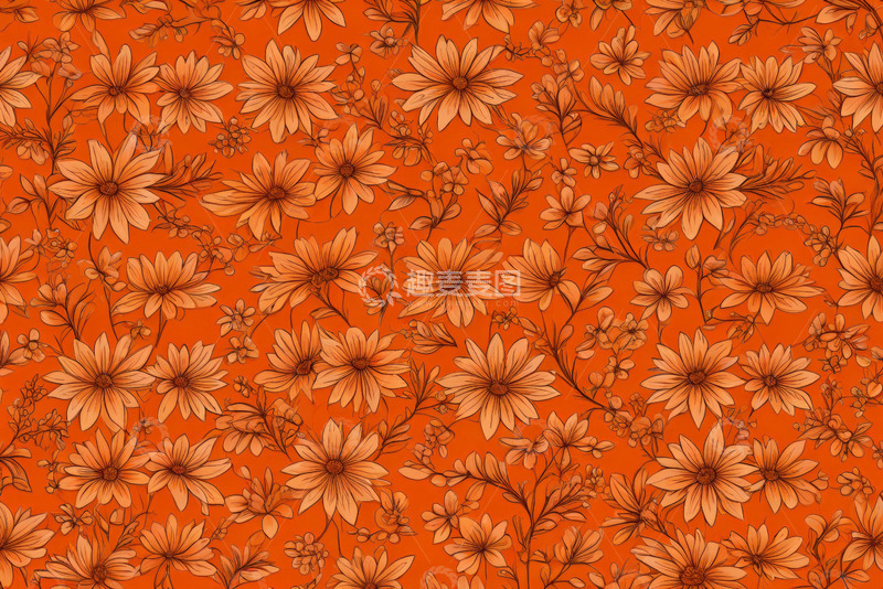 高清大图下载【趣麦麦图】橙色花卉图案背景