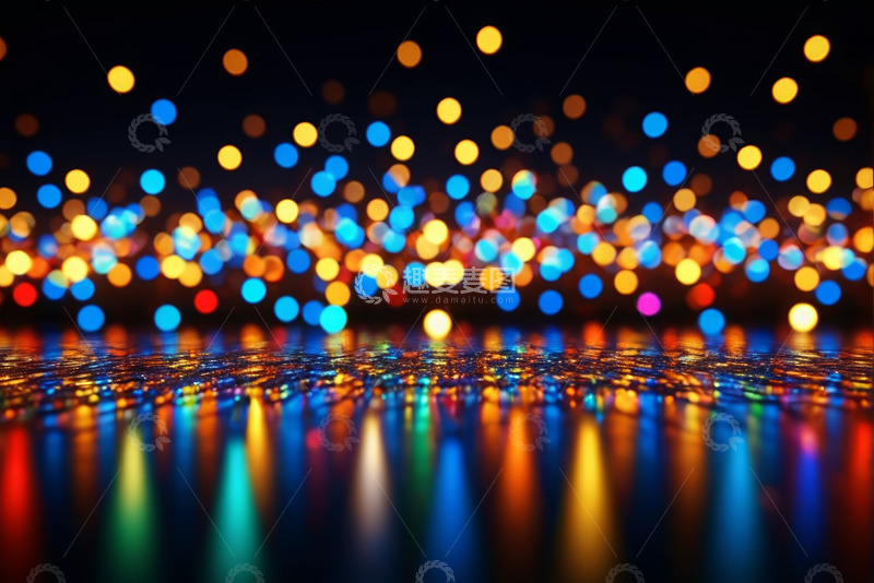 高清大图下载【趣麦麦图】彩色光斑夜景地面倒影