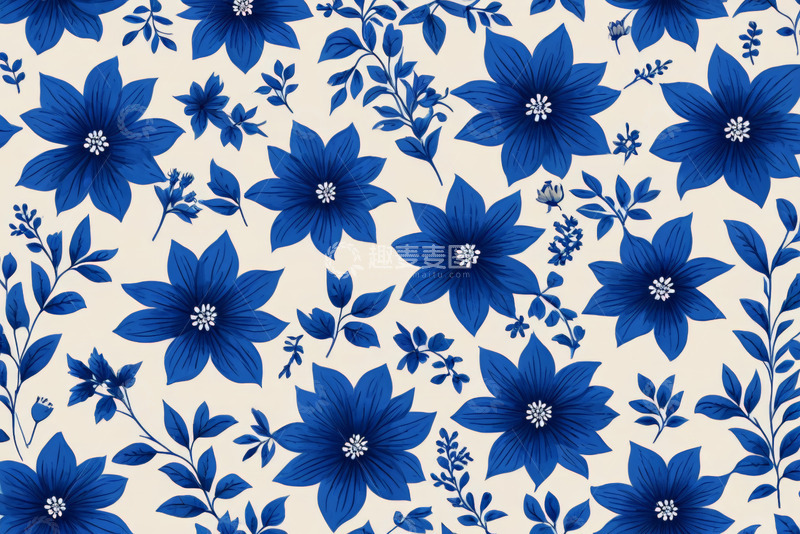 高清大图下载【趣麦麦图】蓝白花卉装饰图案素材