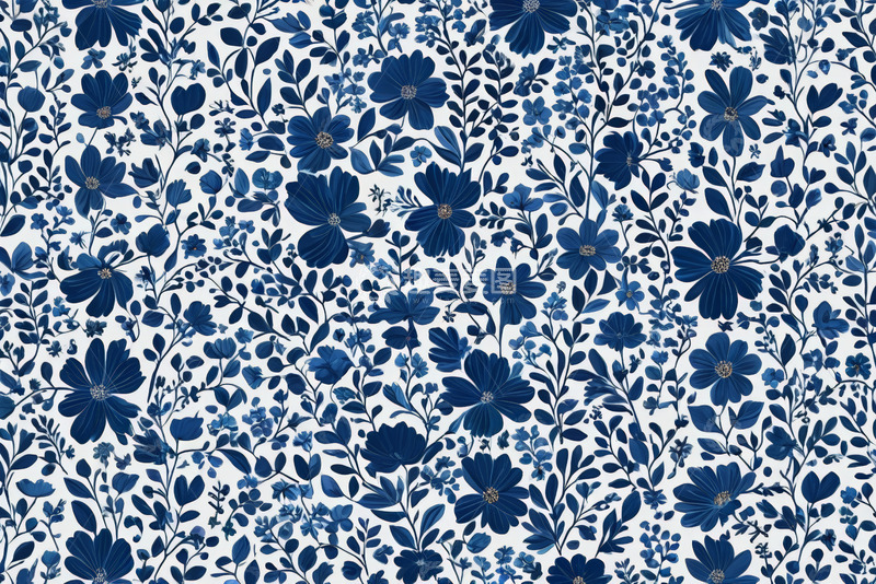 高清大图下载【趣麦麦图】蓝白花卉装饰图案素材
