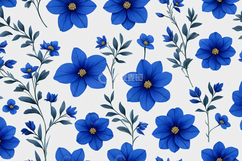 高清大图下载【趣麦麦图】蓝色花卉图案背景
