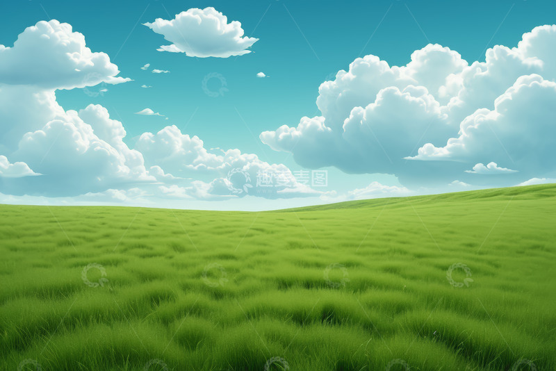 高清大图下载【趣麦麦图】绿色草原与蓝天白云风景