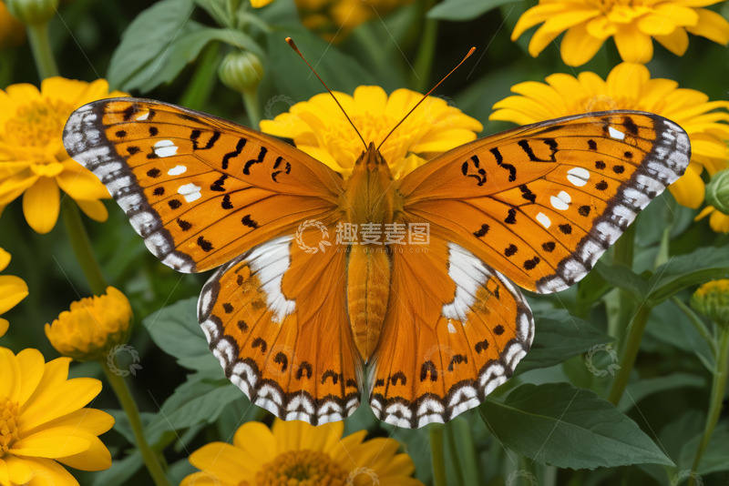 高清大图下载【趣麦麦图】蝴蝶停留在黄色花朵上
