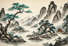 中式水墨山水风景图
