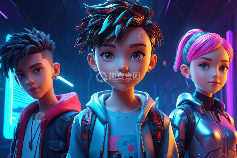 高清大图下载【趣麦麦图】三个青少年科幻风格形象