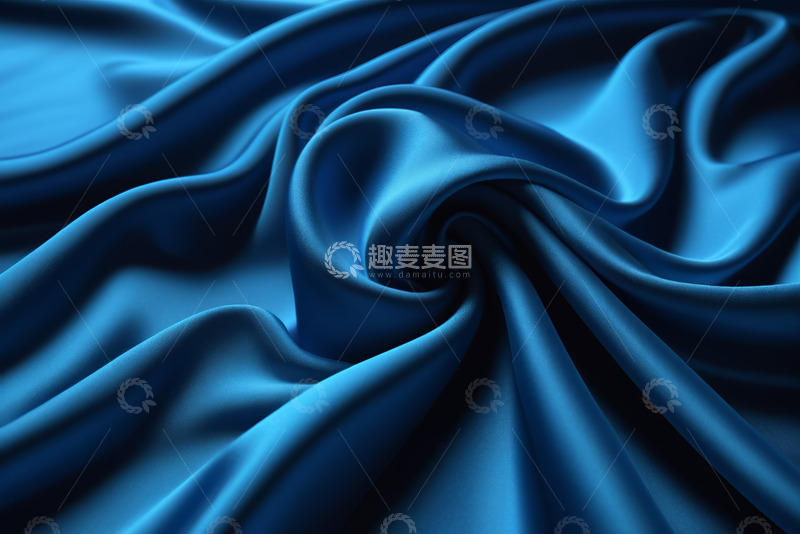 高清大图下载【趣麦麦图】蓝色丝绸织物纹理特写